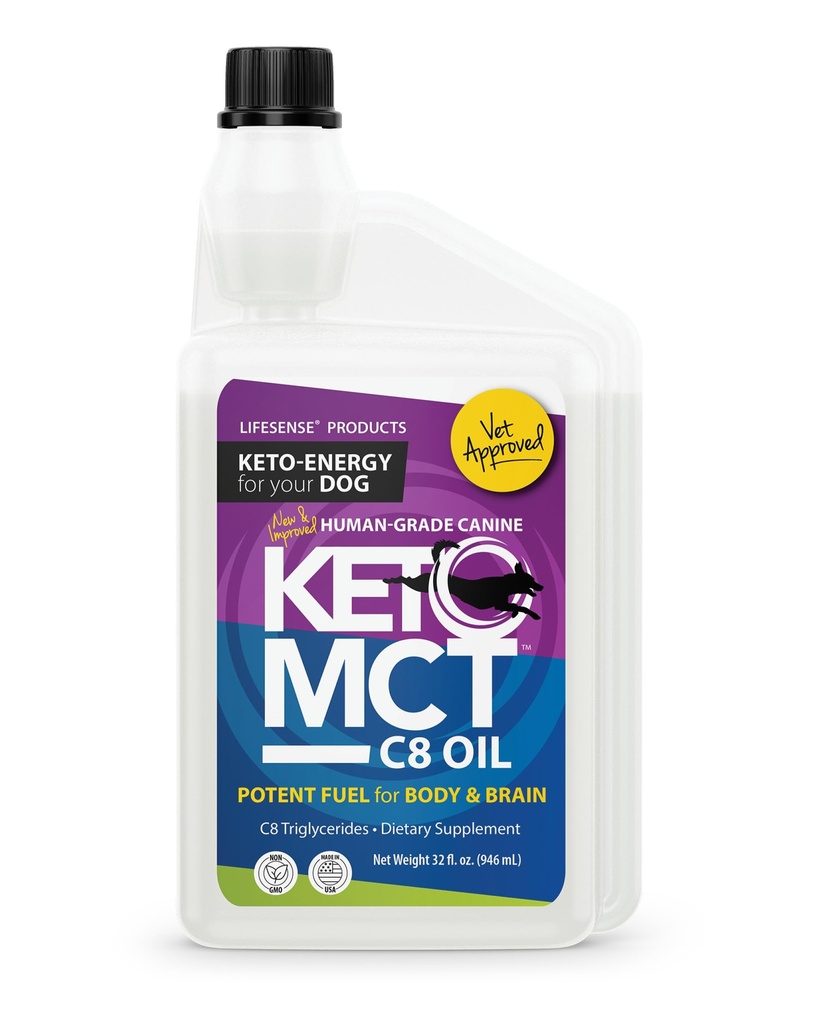 Durée de vie C8 MCT Huile pour chiens, kéto-friendly, provenant de l'huile de coco, grade humain, 32 oz, Fabriqué aux États-Unis par PhD Nutrition, Dog Optimal Fuel for The Brain and Body