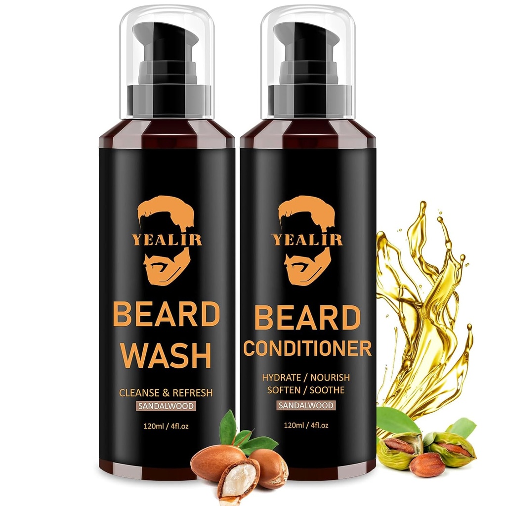 Laver et revitalisant pour homme - Adoucir et hydrater avec l'huile d'argan et de jojoba - Commandes Dandruff et démangeaisons pour une barbe fraîche, lisse et sans angle - 2-Pack (4oz chacun)