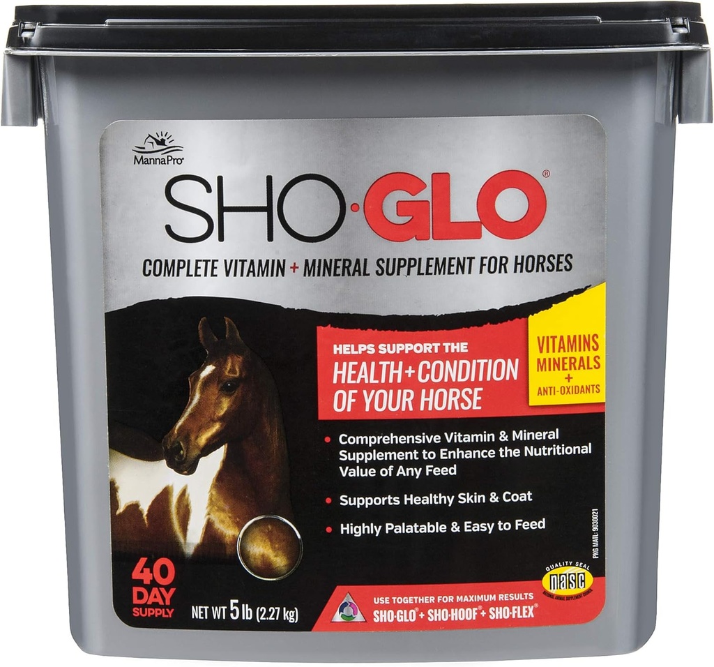 Manna Pro Sho-Glo Ergänzung für Pferde | Vollständiges Vitamin & Mineral Ergänzung für gesunde Haut & Coat | 5 Pfund