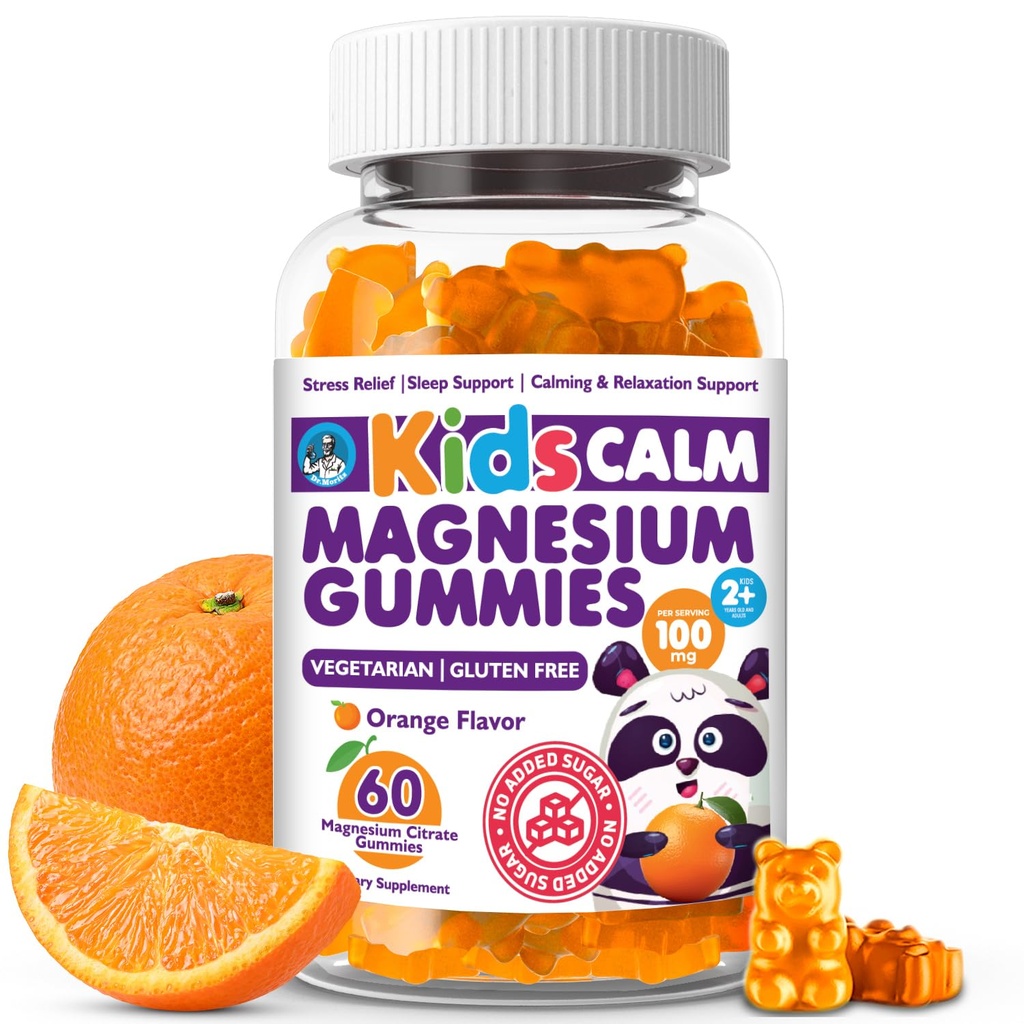 Dr. Moritz Beruhigende und entspannende Kinder Magnesium Gummi, Non-GMO und Low Sugar Magnesium Kinder Chewy Supplements, Schlafgummis Kids, Orange Flavor