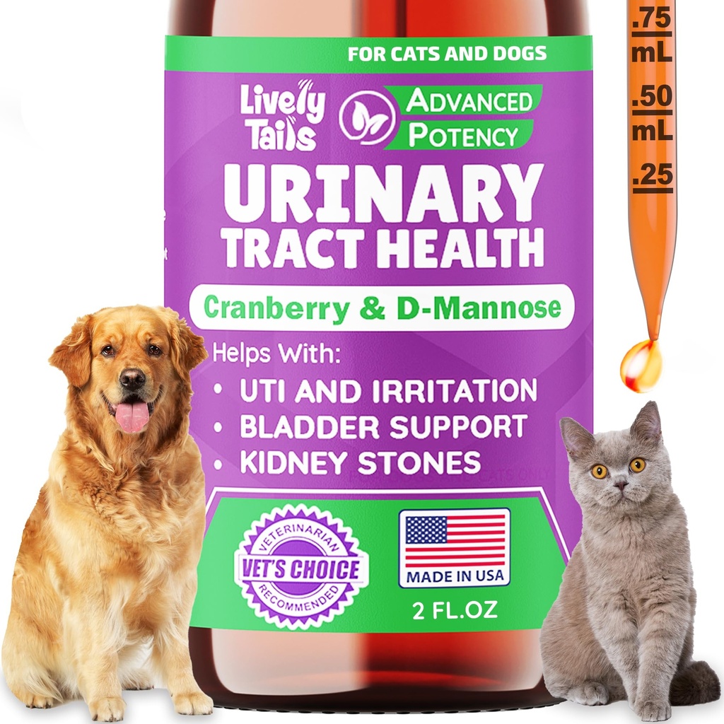 Natural Dog & Cat UTI Behandlung mit Cranberry & D-Mannose, Blase, Nieren, Inkontinenz-Unterstützung, Gesunde Harnwege für Hunde, Best Cat Urinary Tract Infection Treatment, Easy-to-Use Drops, 2 Unze