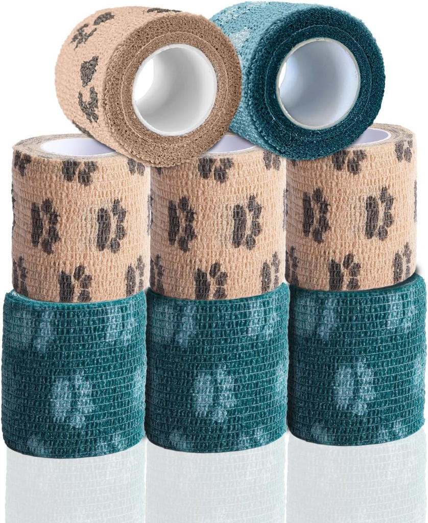 Enveloppe de pansement autocollante - Enveloppe de vétuste pour chiens Non Chew - Enveloppe de pansement cohésive médicale pour soins de la plaie, soins de la patte, premiers soins, ruban adhésif pour animaux de compagnie Chevaux de chat (2 pouces, 8 rouleaux, 8 couleurs)