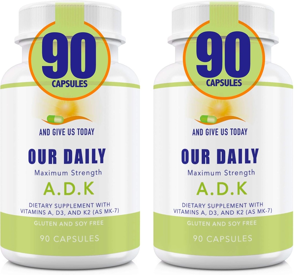 Notre supplément quotidien de vitamine AK - Vitamine A, D3 et K2 (sous forme de MK7) - Soutien du système osseux, immunitaire - Vitamines de haute puissance avec ingrédients non OGM - Capsules de légumes sans gluten, sans soja 180 CT
