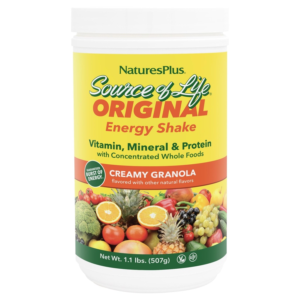 NaturesPlus Source of Life Energy Shake, Creamy Granola - 1.1 lbs - Provides 13g Complete Protein, Vitamins & Minerals - Non-GMO, Gluten Free, Vegetarian - 13 Total Servings