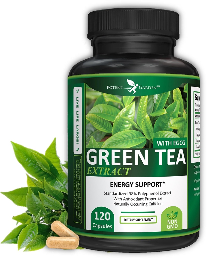 Potent Garden Green Tea Extract mit EGCG Natural Energy, Mental Focus, Immununterstützung, Antioxidans und gesunde Herzformel, Non-GMO 120 Green Tea Extract Kapseln