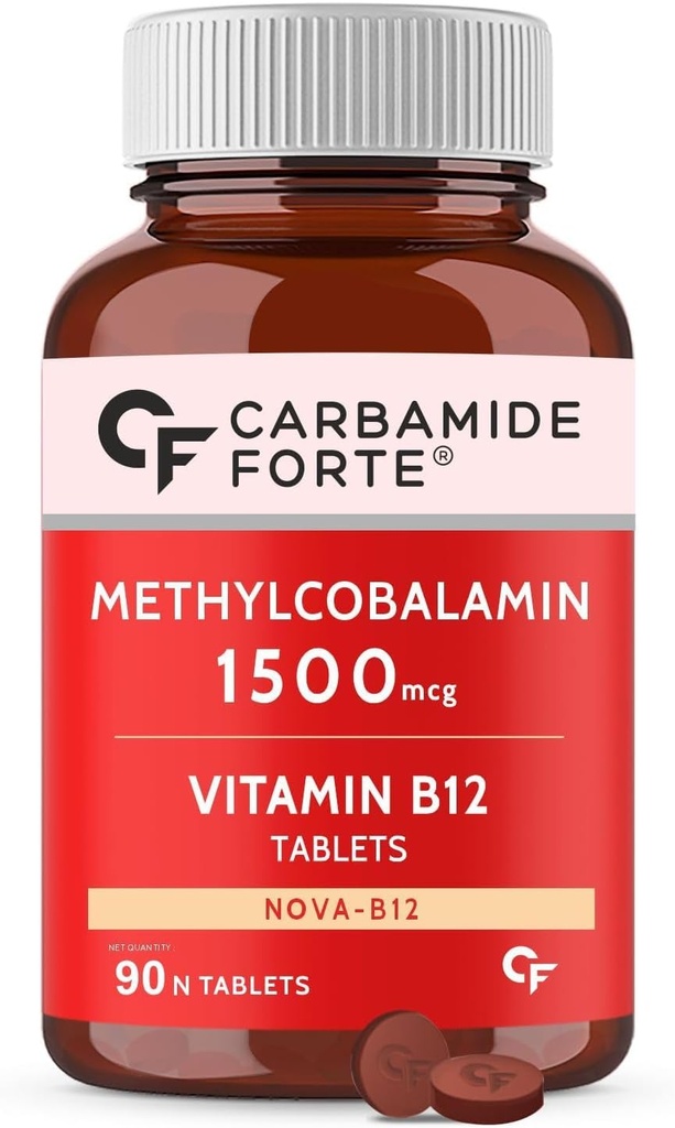 Generisches Carb-Amide Forte Vitamin B12 Tabletten 1500mcg -Active Form von Methylcobalamin B12 Ergänzung für Männer & Frauen- 90 Veg Tabletten