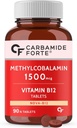 Generisches Carb-Amide Forte Vitamin B12 Tabletten 1500mcg -Active Form von Methylcobalamin B12 Ergänzung für Männer & Frauen- 90 Veg Tabletten