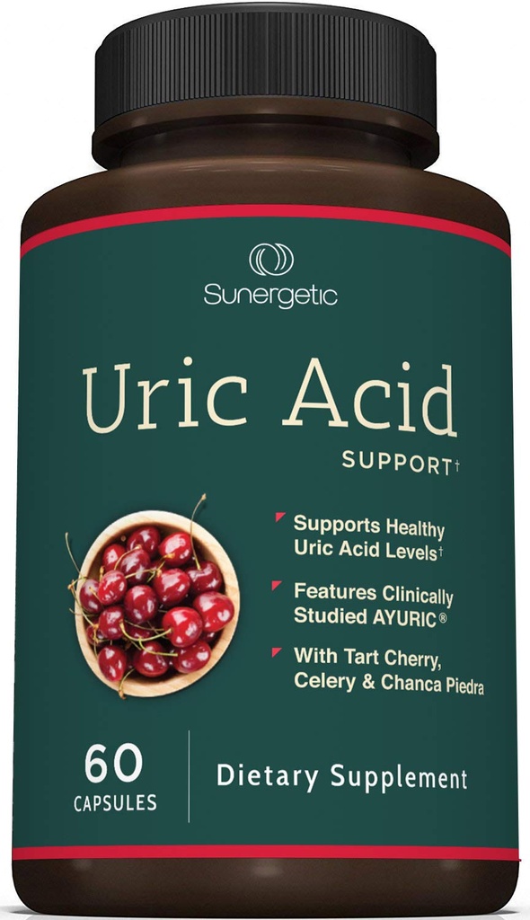 Sunergetic Premium Uric Acid Support Supplement – Uric Acid Cleanse & Kidney Support – Inklusive Tart Cherry, Chanca Piedra, Celery Extract & Turmeric - 60 Kapseln