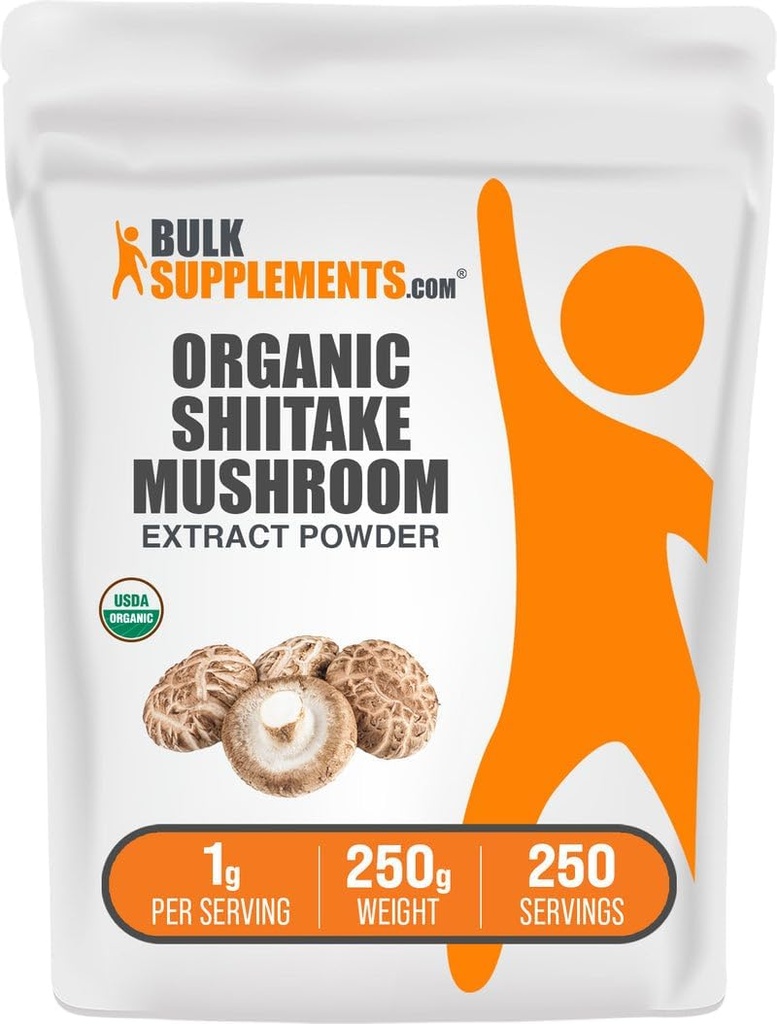 BulkSupplements.com Organische Shiitake Pilzextrakt Pulver - Organische Shiitake Pilzpulver-Ergänzung, Immununterstützung - Vegan & Glutenfrei, 1g pro Servierung, 250g (8.8 oz) (Pack von 1)