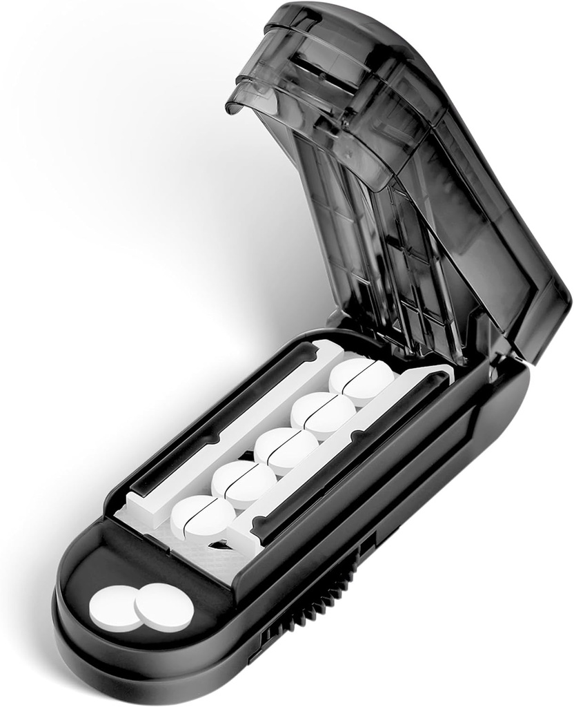 DUBSTAR Pille Cutter Splitter für kleine und winzige Pillen, mehrere Pillenschneider für kleine oder große Pillen, einstellbare Pille Splitter mit Zentriervorrichtung und Klingenschutz für Multi Tablets (schwarz)