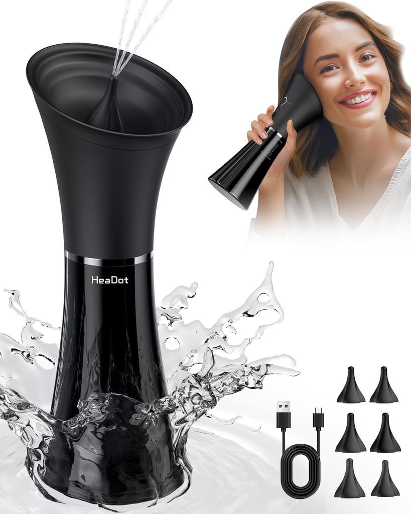 HeaDot Ear Wax Entfernung mit Smart Water Temperature, Water Powered Ear Cleaner mit 6 Tipps, Safe und Effektive Ear Wax Entfernung Kit mit 4 Druckstufen - IPX7