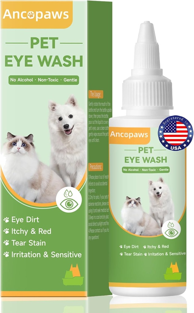 Drops pour les chiens et les chats: Laver les yeux pour apaiser l'allergie et l'irritation - Drops pour les yeux de chien pour soulager les yeux secs Yeux roses - Tear Tight Cleaner - Convient à tous les animaux