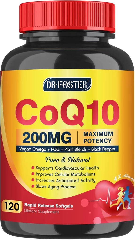 CoQ10 200mg Softgels mit Vitamin E & Omega 3-6 -9 & PQQ - Hohe Absorption Coenzym Q10 mit Bioperine | Maximum Antioxidans | Herz unterstützt & Cellular Energy Production Supplement | 120 Portionen