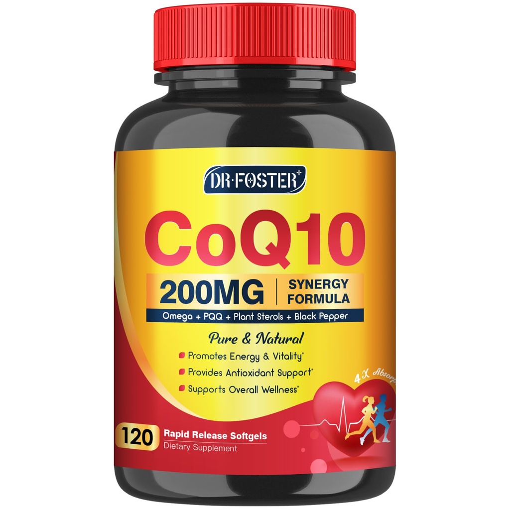 CoQ10 200mg Softgels mit Vitamin E & Omega 3-6 -9 & PQQ - Hohe Absorption Coenzym Q10 mit Bioperine | Maximum Antioxidans | Herz unterstützt & Cellular Energy Production Supplement | 120 Portionen