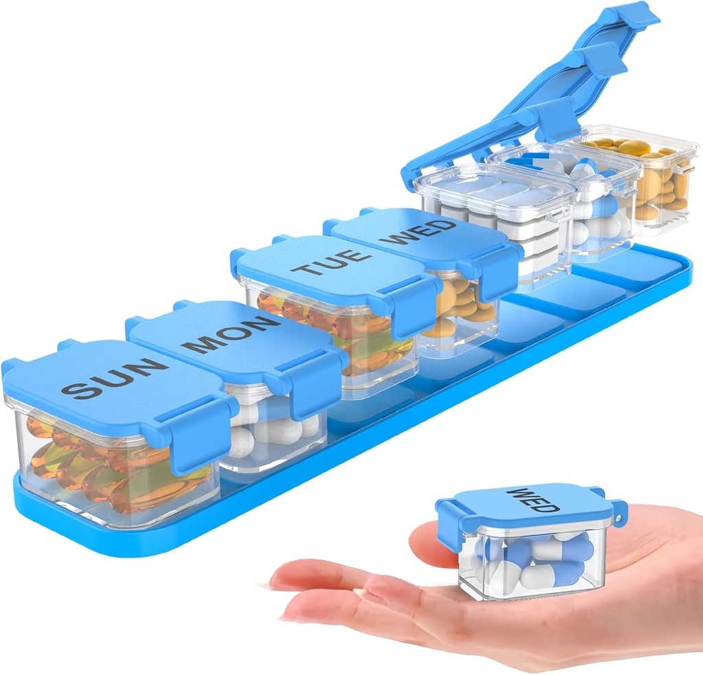 Extra Large Weekly Pill Organizer - Waterproof 7-Day Pill Box, Portable Vitamin & Supplement Case, einfach zu öffnen Design, Ideal für Reisen ein nd Daily Medication Management (Blau)