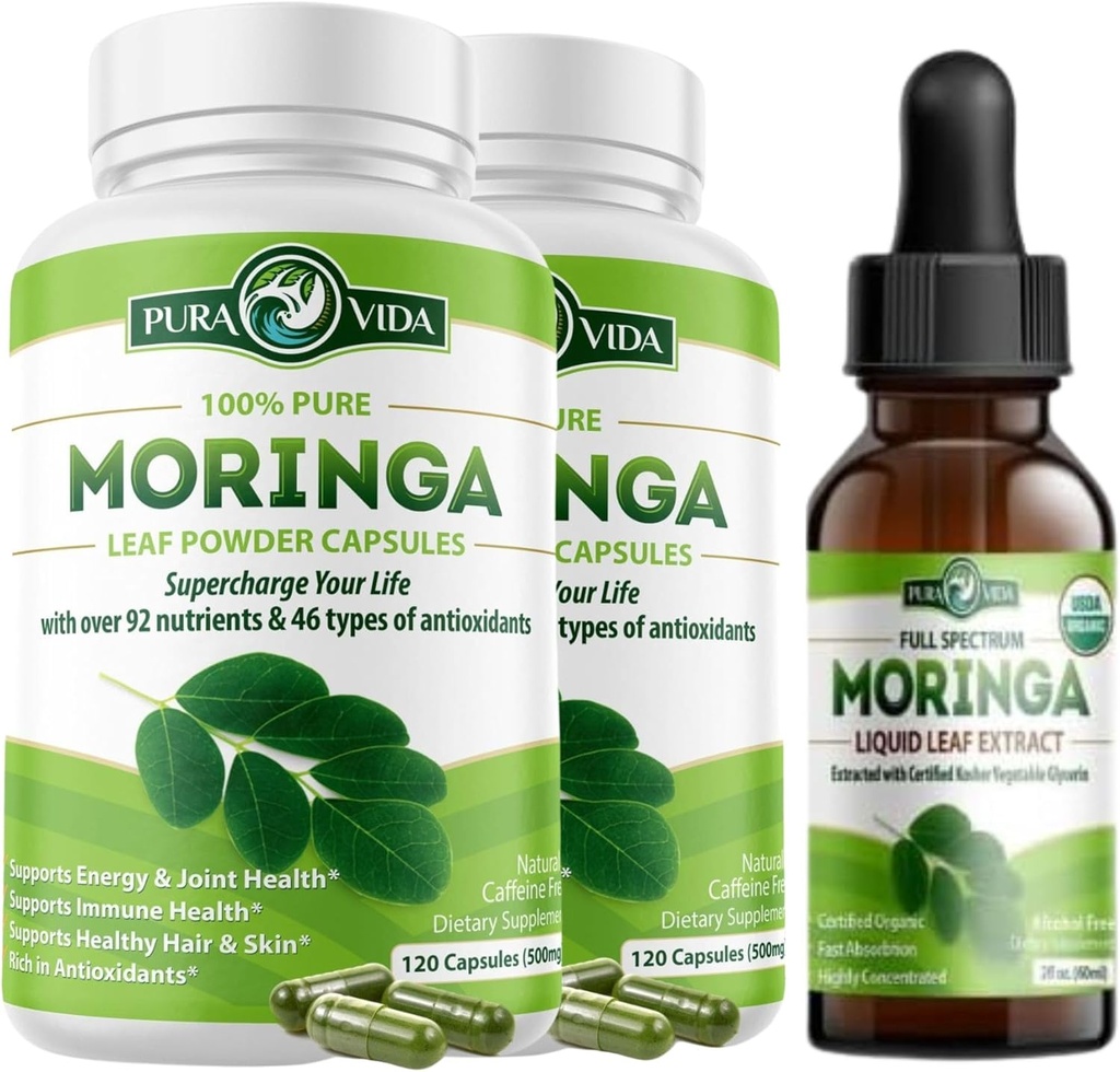 Moringa Kapseln 120ct. 500mg Kapseln. (Pack von 2) und Bio Moringa Öl (2fl oz)