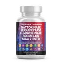 Saubere Nutraceuticals Nattokinase 4000 FU Serrapeptase 120000 SPU Lumbrokinase Enzymergänzung mit Bromelain Papain Papaya Enzyme Rutin Extrakt Amla Magnesium Vitamin B6 & VIT C Kapseln