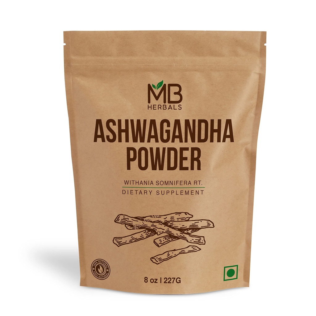 MB Kräuter Ashwagandha Pulver 8oz (0.5lb) | Lab Getestet | Indischer Ginseng | Withania somnifera Wurzelpulver