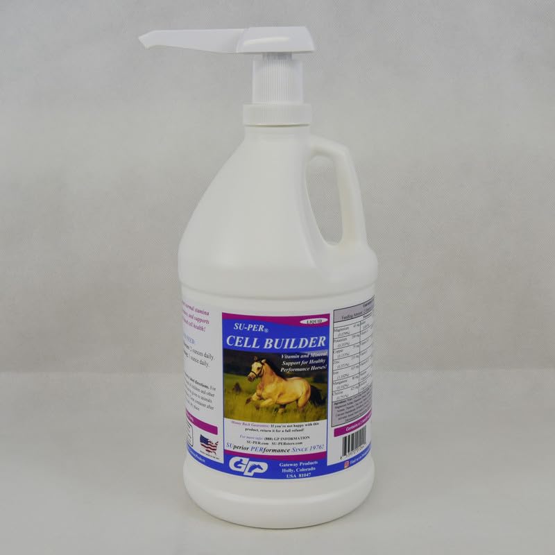 SU-PER Cell Builder Pferde-Ergänzung - High Iron Vitamin Mineral Equine Blut Builder Flüssigkeit für Performance Pferde - 1/2 Gallon + Pumpe