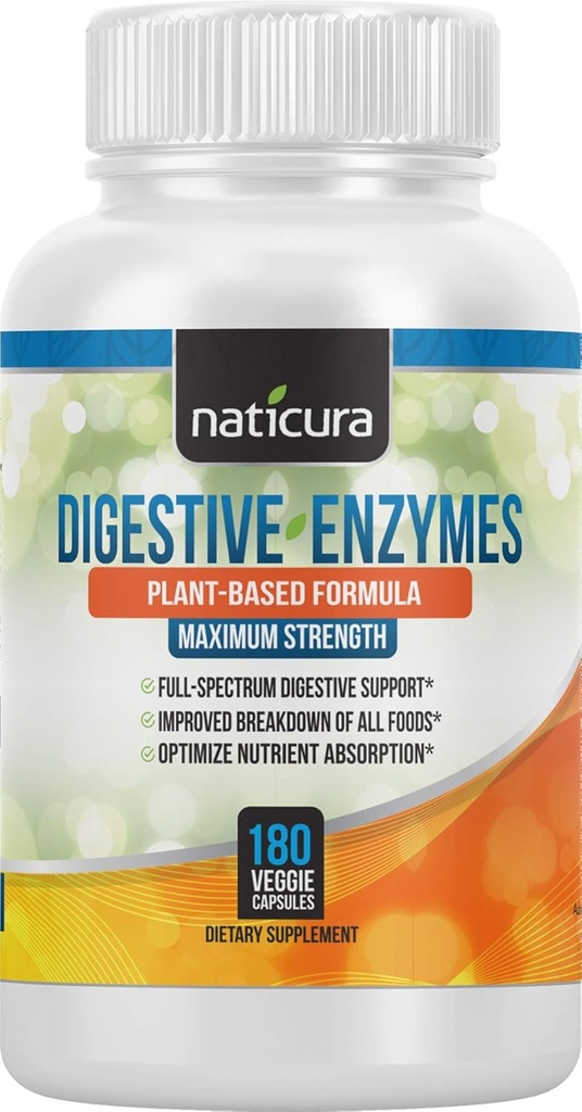 Verdauungsenzyme mit Probiotika und Präbiotika - Multi Enzym Vegan Organic Gut and Immune Support Supplement für Männer und Frauen - 180 Kapseln - für Bloating, Gas, Lactose Intolerance