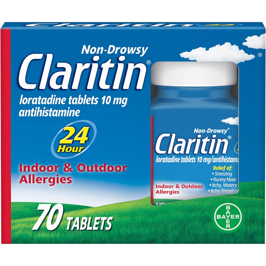 Claritin 24 heures contre l'allergie Médecine, anti-allergie non somnolente, Loratadine Antihistamine Comprimés, 70 Compte