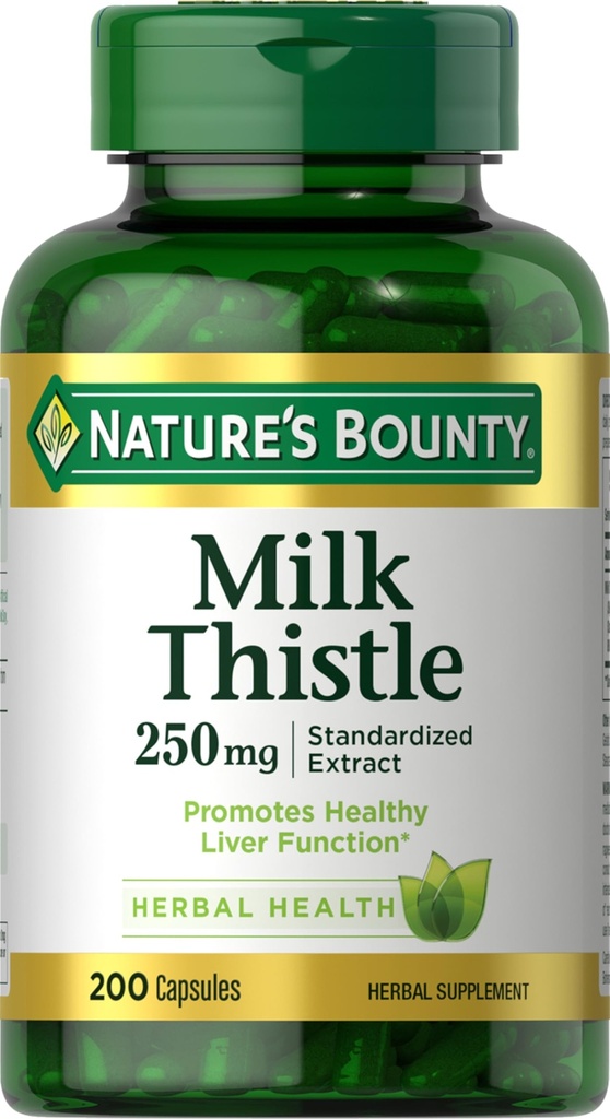 Nature's Bounty Milk Thistle Capsules, traditionell für Lebergesundheit, Kräuterergänzung, 250 mg pro Servierung, 200 Count