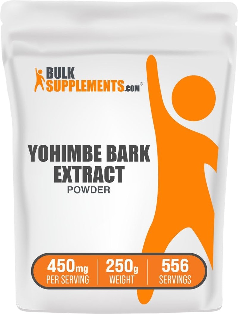 BulkSupplements.com Yohimbe Extract Powder - Yohimbe Extract - Supplément à base de plantes, sans gluten, 450mg par portion, 250g (8,8 oz) (paquet de 1)