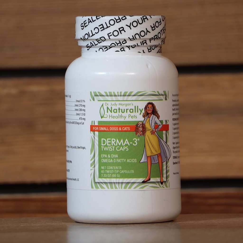 Dr. Judy Morgan's Naturally Healthy Pets Derma-3 Omega3 Fish Oil Twist Caps für Hunde und Katzen (klein)