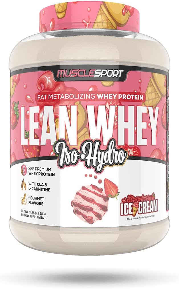 Musclesport Poudre de protéines Lean Whey RevolutionTM - Isolation de protéines Whey - Faible teneur en calories, faible teneur en glucides, faible teneur en gras, parfums incroyables - 25g Protéines par scoop - 5lb Fraise Creme