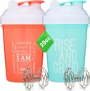 [2 Pack] Bouteille 20-Ounce Shaker avec citations motivationnelles (Coral & Menthes)