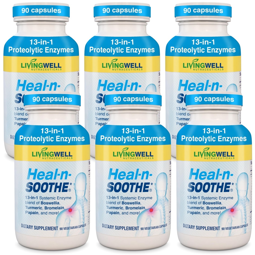 HEAL-N-SOOTHE Joint Support Supplements - Proteolytische Enzyme wie Bromelain & Papain, mit Boswellia, Turmeric & Ginger- Promotes Protein Digestive Function & Body Defense Wellness- 90 Count (6 Pack)