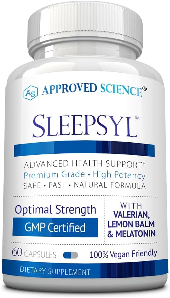 Approved Science Sleepsyl - Schlafergänzung - Valerian Root, Lemon Balm, Melatonin, Kamille, L-Ornithine - Vegan, 60 Kapseln