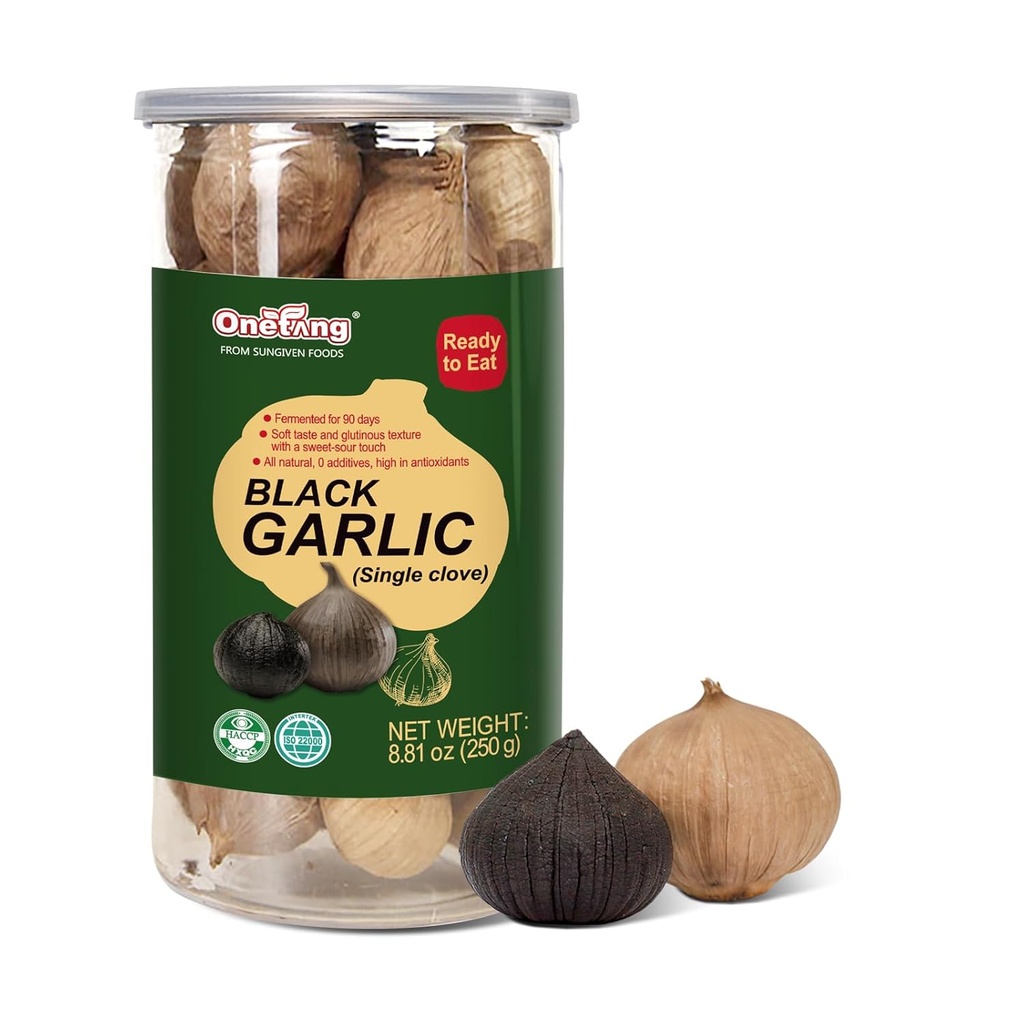 ONETANG Black Garlic 8.82 Oz (250g.), Whole Black Garlic Fermented for 90 Days, Super Foods, Non-GMO, Non-Additives, High in Antioxidants, Bereit zu essen für Snack Gesunde, Gesunde Rezepte