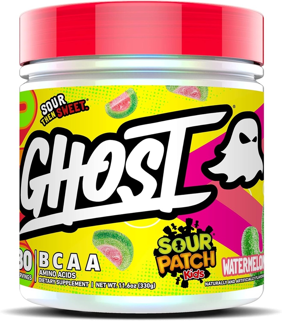 GHOST BCAA Powder Amino Acids Supplement, Sauer Patch Kinder Wassermelone - 30 Servierungen - Sugar-Free Intra, Post & Pre Workout Amino Powder & Recovery Drink, 7G BCAA