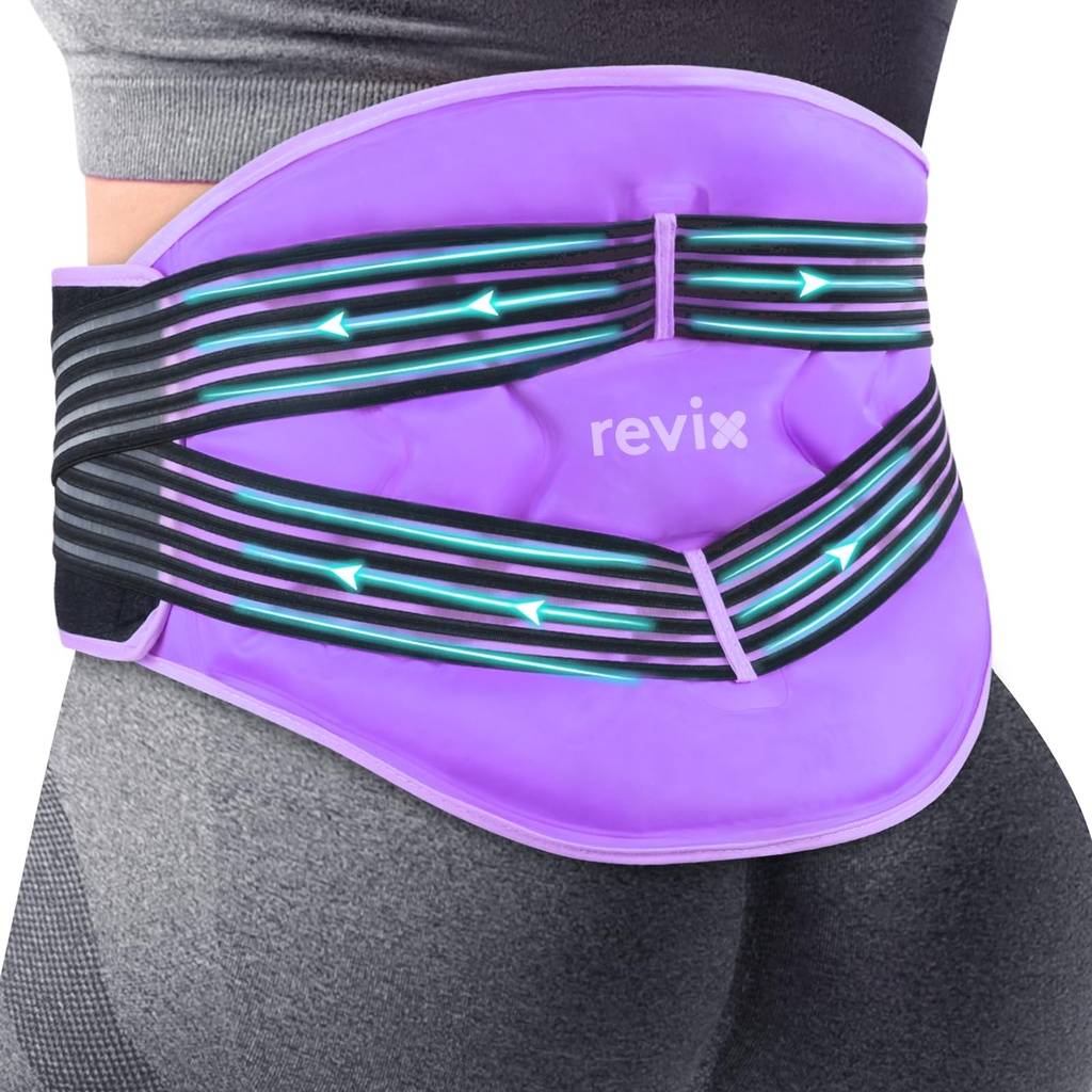 REFIX Packs de glace à l'arrière réutilisables avec des paillettes de compression, enveloppe de glace réglable à l'arrière inférieur pour lombaire, nerf sciatique, doublure en peluche douce, traitement du compresseur froid