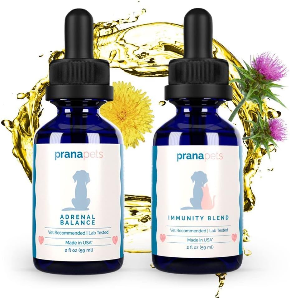 PranaAnimaux Régime d'immunité adrénale -Équilibre adrénal pour chiens avec Cushing et supplément de mélange d'immunité pour chiens et chats