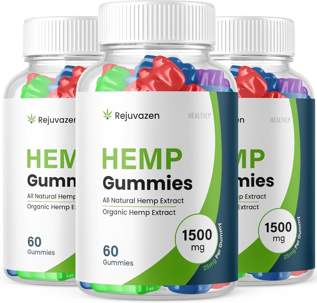 (3 Pack) Rejuvazen Gummies - Offizielle Formel - Rejuvazen Hanf Gummies Blutdruck Zucker Formel 300mg, Rejuvazen Gummies High Potency Blend Big Size Gummies 25mg pro Gummy 1500mg (180 Gummi)