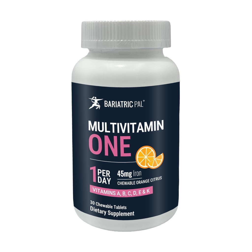 Multivitamine bariatrique ONE 1 par jour! Multivitamine bariatrique à croquer avec 45 mg d'Iron.