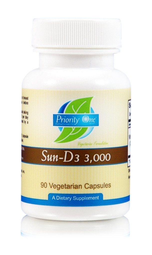 Priority One Vitamins Sun D3 3.000 90 Vegetarische Kapseln - Die bioverfügbarste Form von Vitamin D (Cholecalciferol).*
