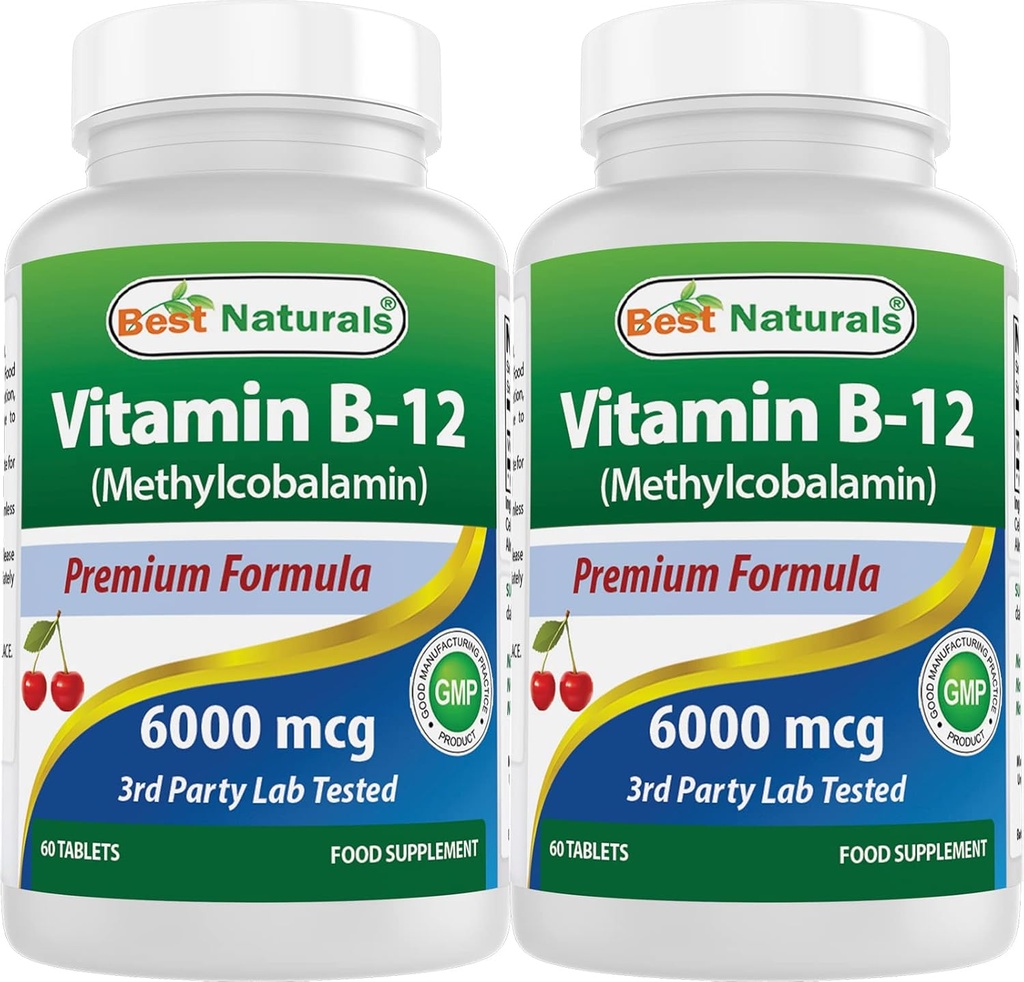 Best Naturals Vitamin B-12 als Methylcobalamin (Methyl B12), 6000 mcg 60 Sublingual Tablets (60 Count (Pack von 2))