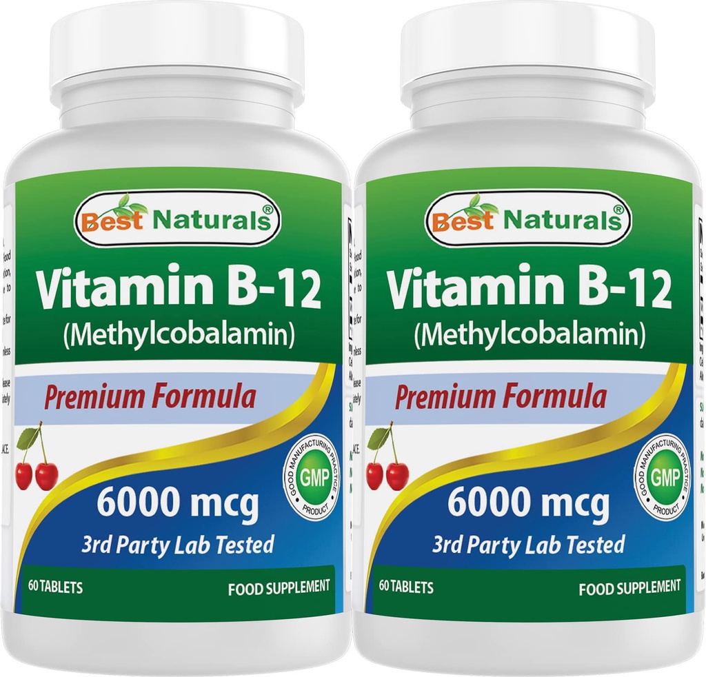 Meilleurs naturels vitamine B-12 comme méthylcobalamine (méthyl B12), 6000 mcg 60 Comprimés sublinguals (60 Nombre (paquet de 2))