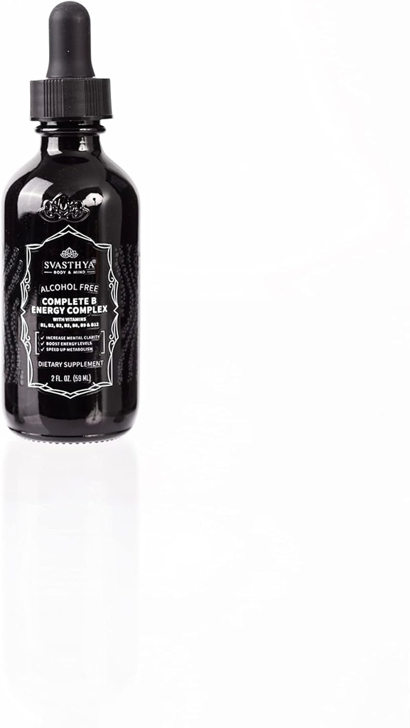 Svasthya Body & Mind B2 D3 Vitamin B Complex Liquid Supplement - Alle natürlichen flüssigen B Vitamine für Frauen, Männer und Kinder - Ultra Potent Drops w/B-6, B-12-5000mcg, Sublingual & Vegan Friendly