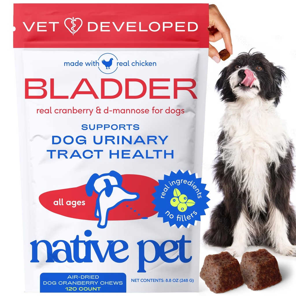 Traitement de l'ITU chez les chiens d'origine - Supplément de canneberge pour chiens Contrôle de la vésicule et soutien du rein - Prévenir l'infection urinaire et l'incontinence urinaire - Fait avec l'extrait de canneberge réel - 120 Chews