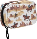 Fustylead Western Cowboy Riding Horse and Building Pill Organizer for Purse, Weekly Portable Pill Box with Zipper to Storage Vitamines Huiles de poisson Médicaments Suppléments