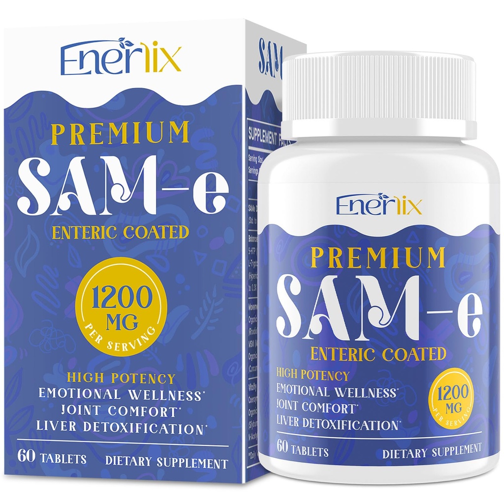 1200 MG SAM e Beilage für Brain, Mood, Gelenk und Leber, Hohe Absorption SAM-e (S-Adenosyl-L-Methionin) mit CoQ10, 5-HTP, Enteric Coated 60 Tablets, Vegan