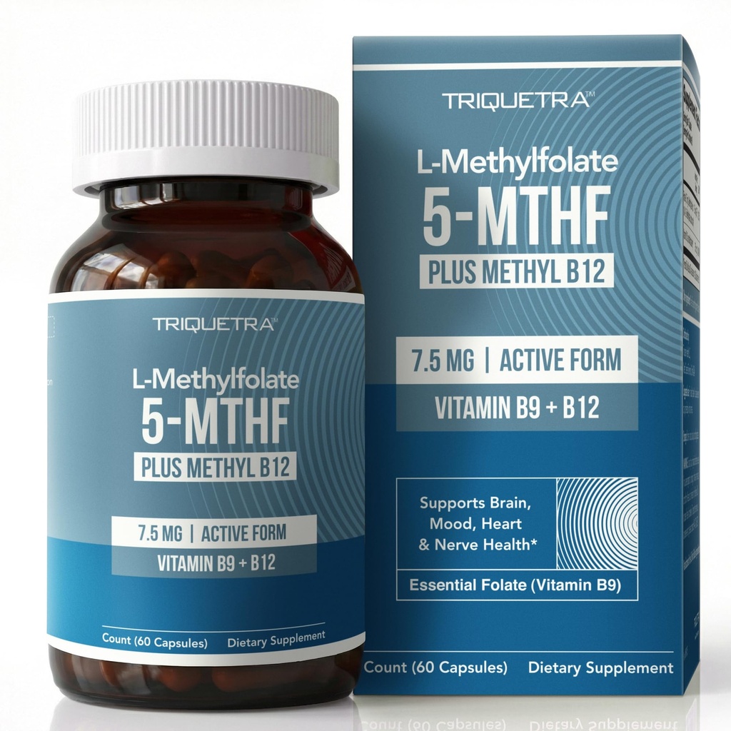 Lfolate 7.5mg plus Methyl B12 - Aktive 5-MTHF-Form, MTHFR-Ergänzung - Blutstrombereiter methylierter Folat + B12 Cofaktor - Unterstützt Mood, Homocystein Methylierung, Kognition (60 Kapseln)