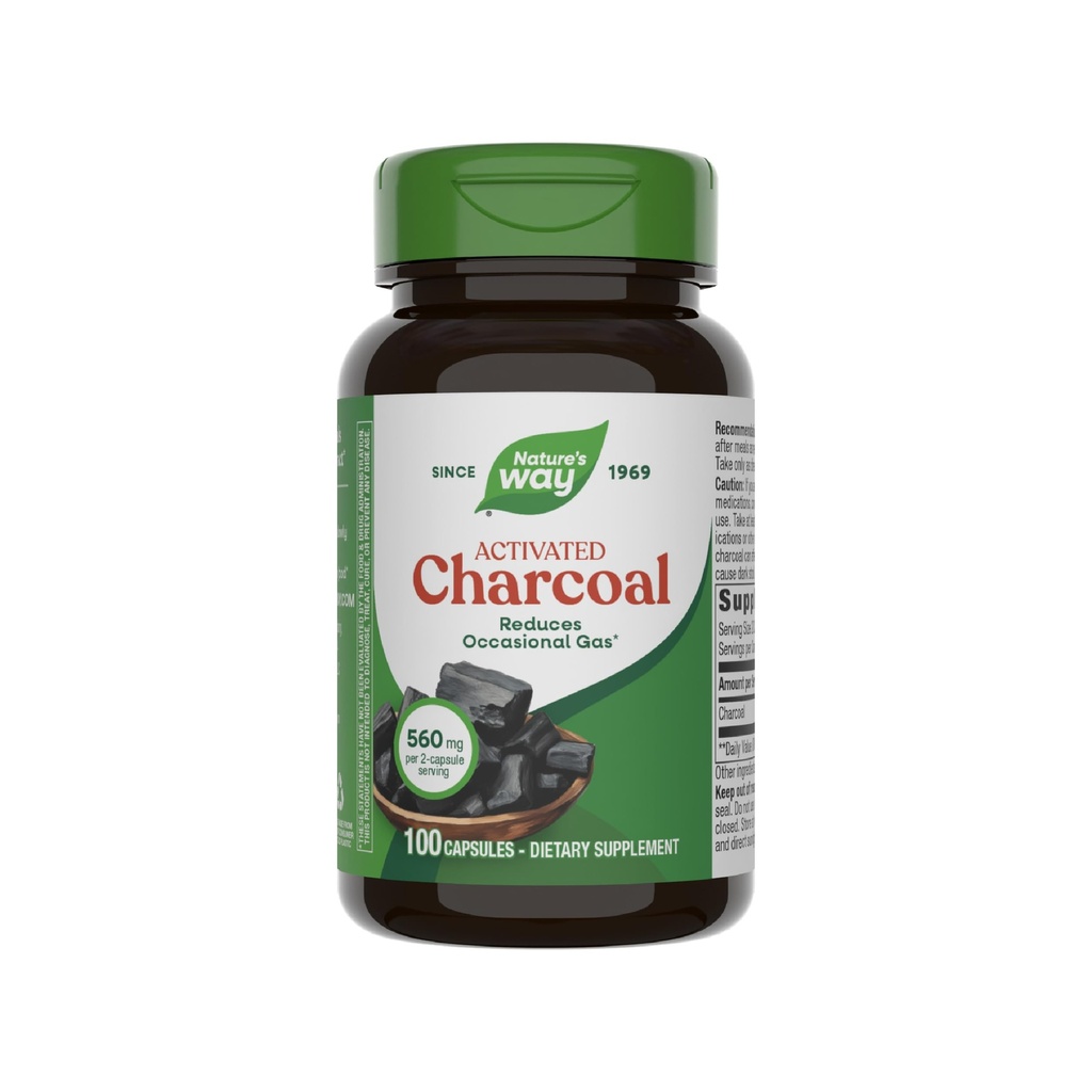 Nature's Way Activated Charcoal, Binds Unwanted Materials and Gas in the Digestive Tract*, 560 mg pro 2-Capsule Serving, 100 Kapseln (Packaging May Vary)