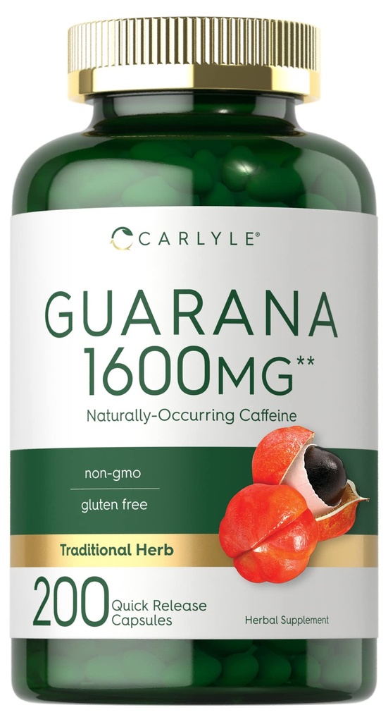 Carlyle Guarana Extrakt Kapseln | 1600mg | 200 Count | Natürliche Koffein Ergänzung | Non-GMO, Glutenfrei