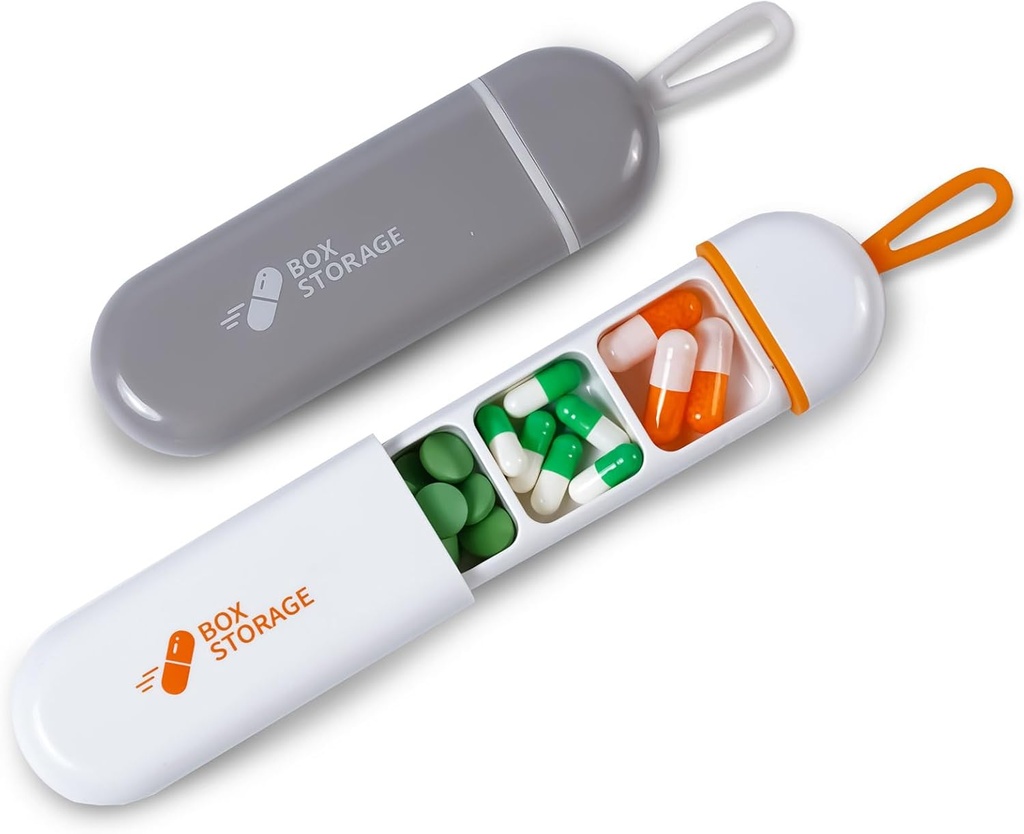 Reise Pille Organizer,Mini Pille Fall 3 Komponenten Tragbare Pille Fall,Wasserdicht Medikamente Tasche Beutel für Männer Füllung Vitamine Drogen Fisch Öl Ergänzungen (Weiß / Grau)