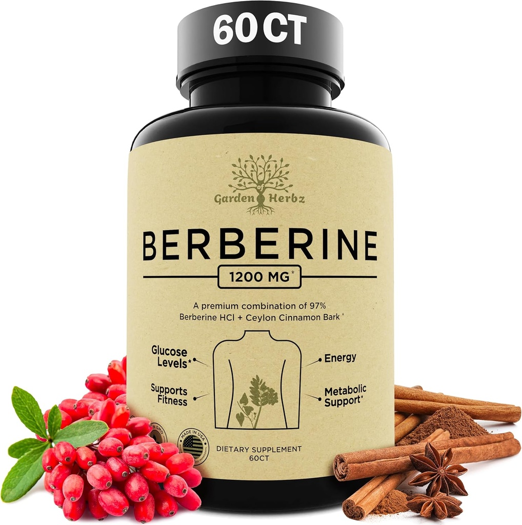 Berberine Supplement, Berberine 1200 Mg – Berberine HCL & Ceylon Cinnamon für Damen und Herren – Berberine Capsules unterstützt gesundes Immunsystem & Weight Management